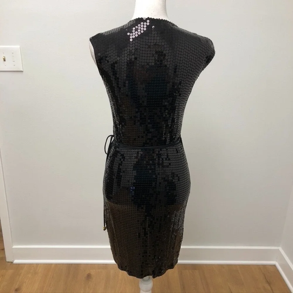 Michael Kors Sequin Wrap Dress‎ Womens XXS Black LBD Party Edgy Sleek